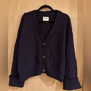 NWOT Abercrombie & Fitch Navy Cotton Blend Seed Stitch Cardigan Size XL